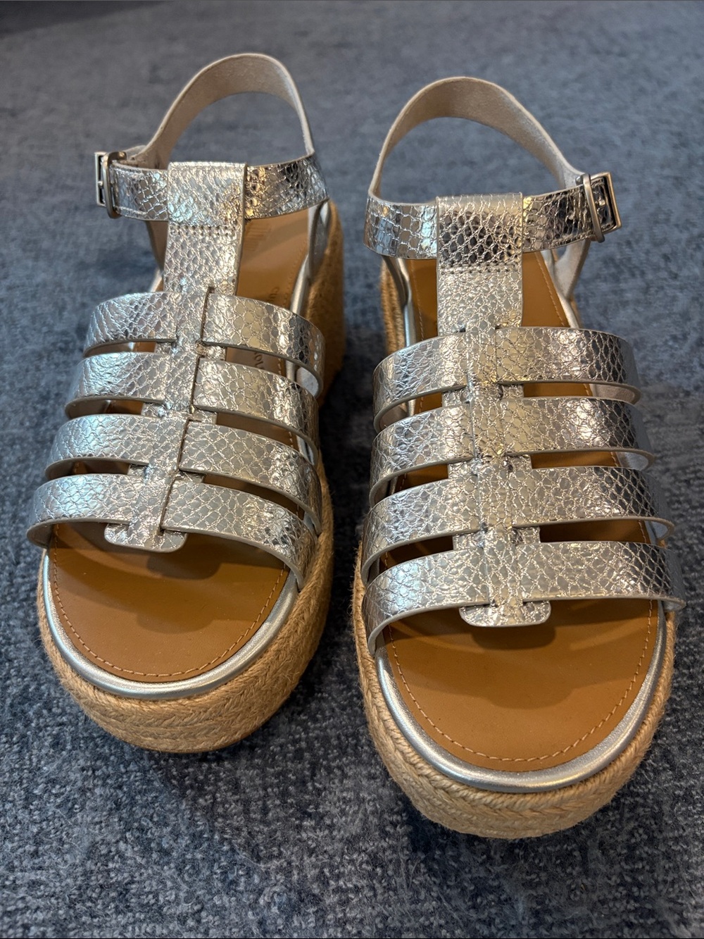 Fitflop Metallic Silver Espadrille Platform Sandals